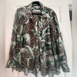 Tommy Bahama 100% silk blouse with cheeta and palm prints